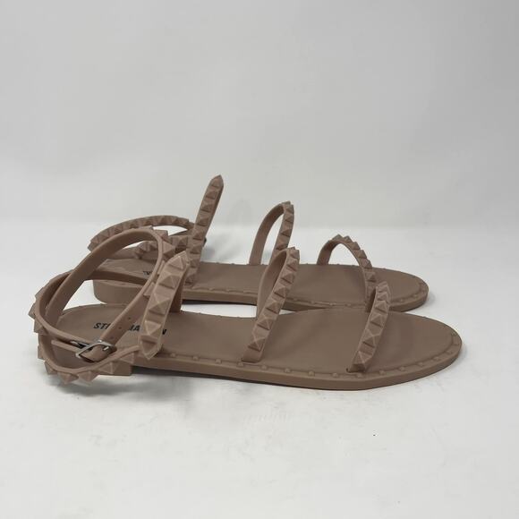 Steve Madden Travel J‎ Sandals Womens 9 Blush/Tan Flat Jelly Stud Ankle Wrap - Picture 2 of 8